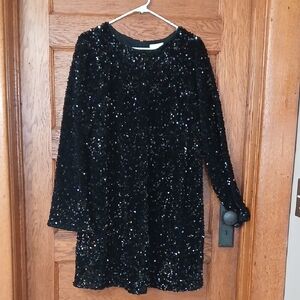 H&M Black Sequin Long Sleeve Girls Party Dress